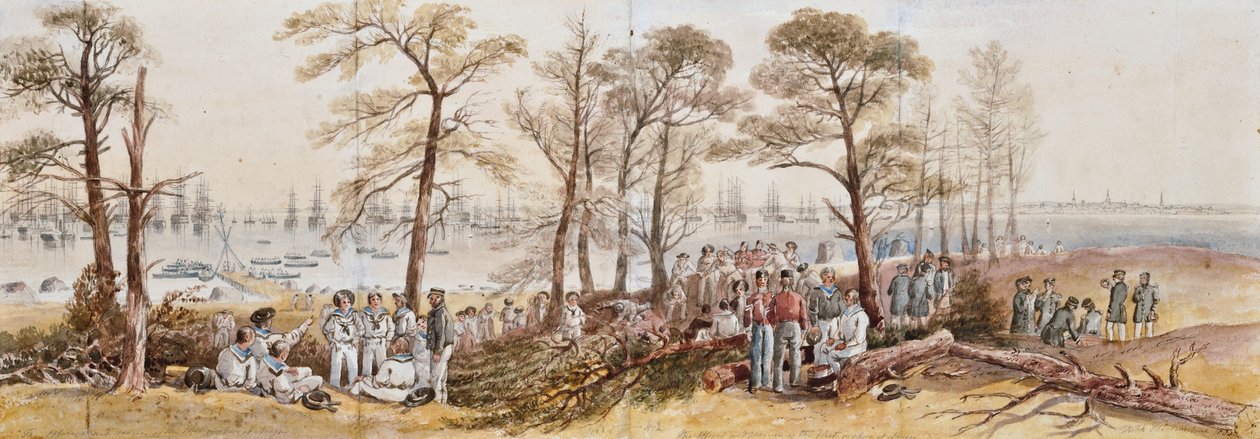 A flotta tisztjei és tengerészei a parton Nargenben, 1855 alkotó: John Wilson Carmichael