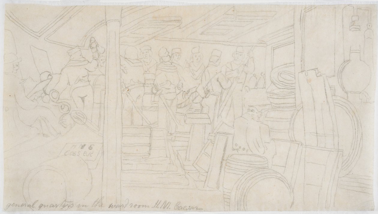 A Wardroom H.M.S. Caesar (ceruza papíron (nyomvonal)) alkotó: John Wilson Carmichael