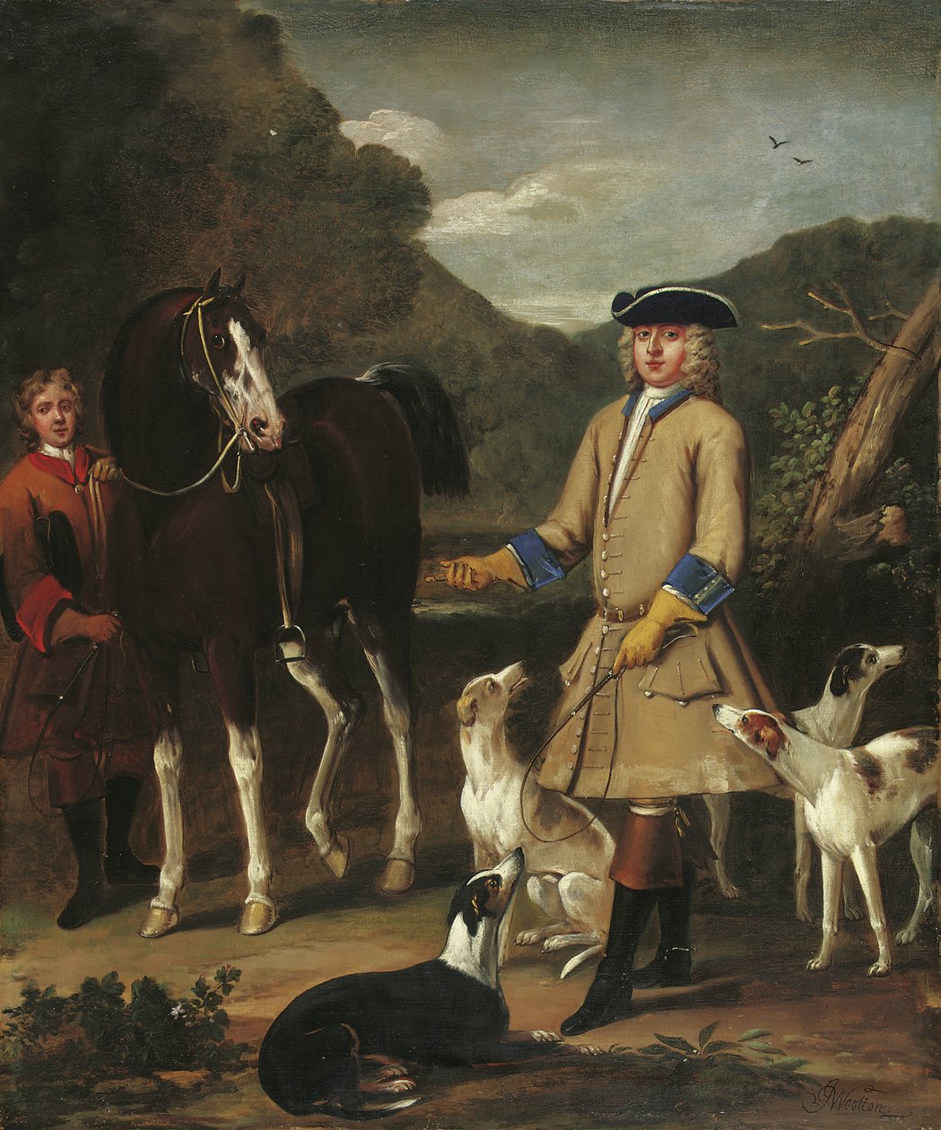 Edward, Lord Seymour lovával, vőlegényével és kutyáival egy tájban alkotó: John Wootton