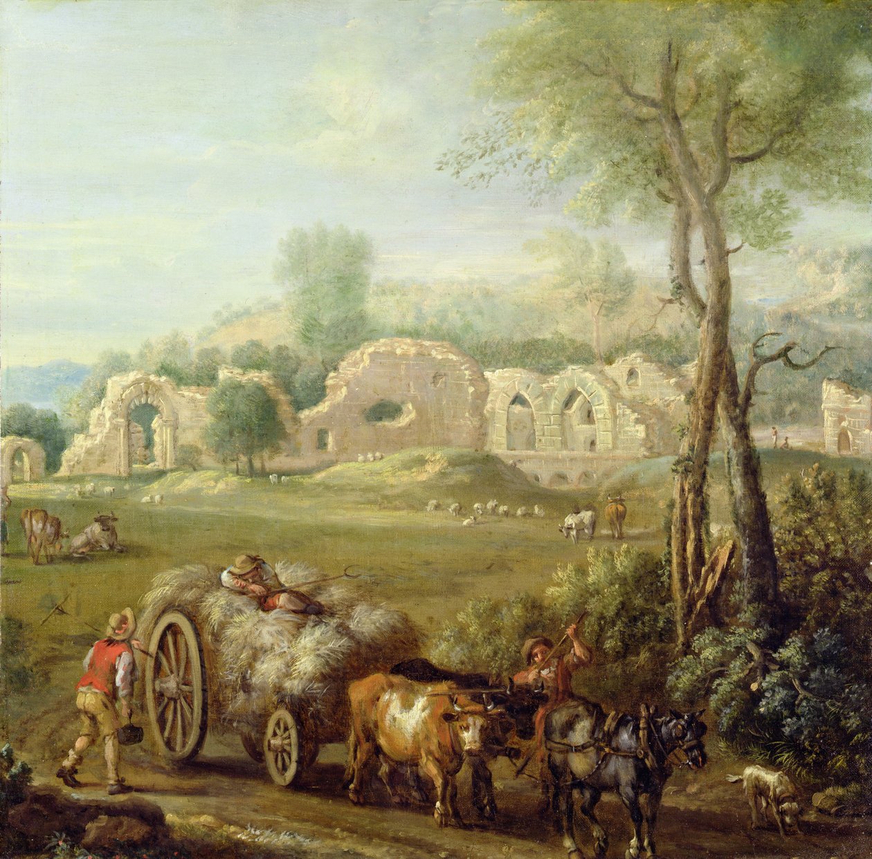 Szénakocsi elhaladva egy romos apátság mellett, 1740-50 körül (olaj, vászon) alkotó: John Wootton