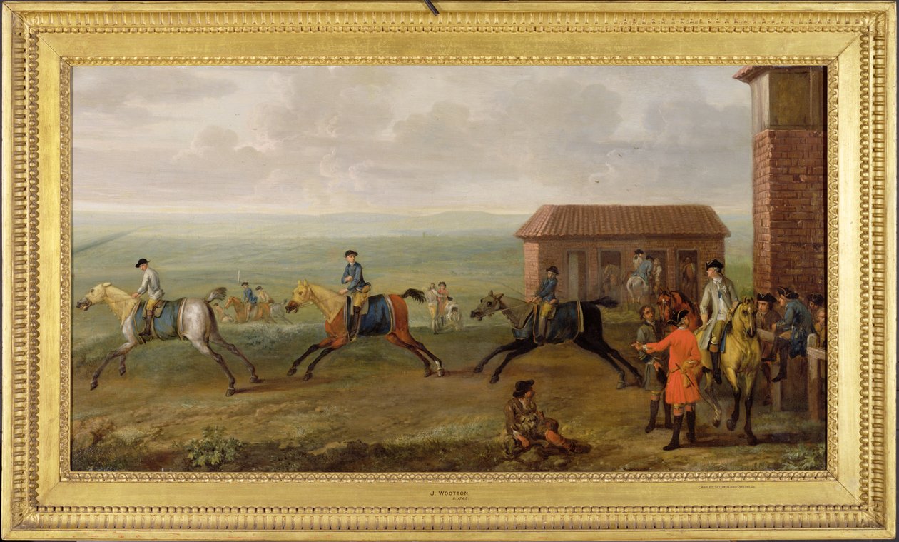 Lord Portmore versenylovakat nézi a Newmarket Heath-en, 1735 körül alkotó: John Wootton