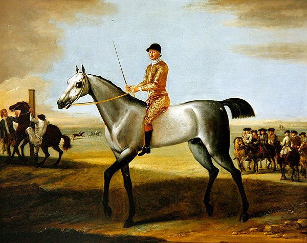Rutland hercegének ünnepelt szürke versenylova, Coneyskins zsokéval a Newmarket Heath-en (olaj, vászon) alkotó: John Wootton