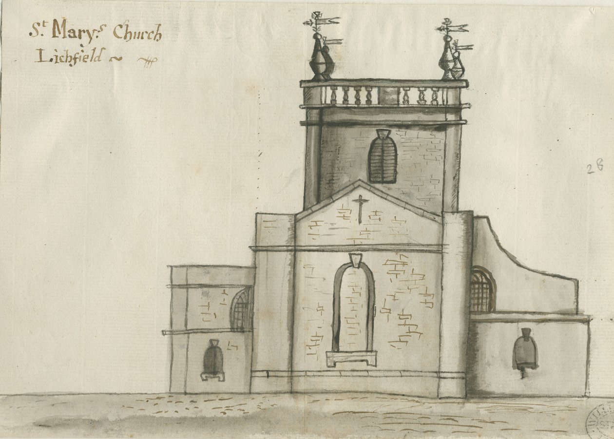 Lichfield - Szt. Mária templom: szépia mosás rajz, nd [1784] (rajz) alkotó: John Wright