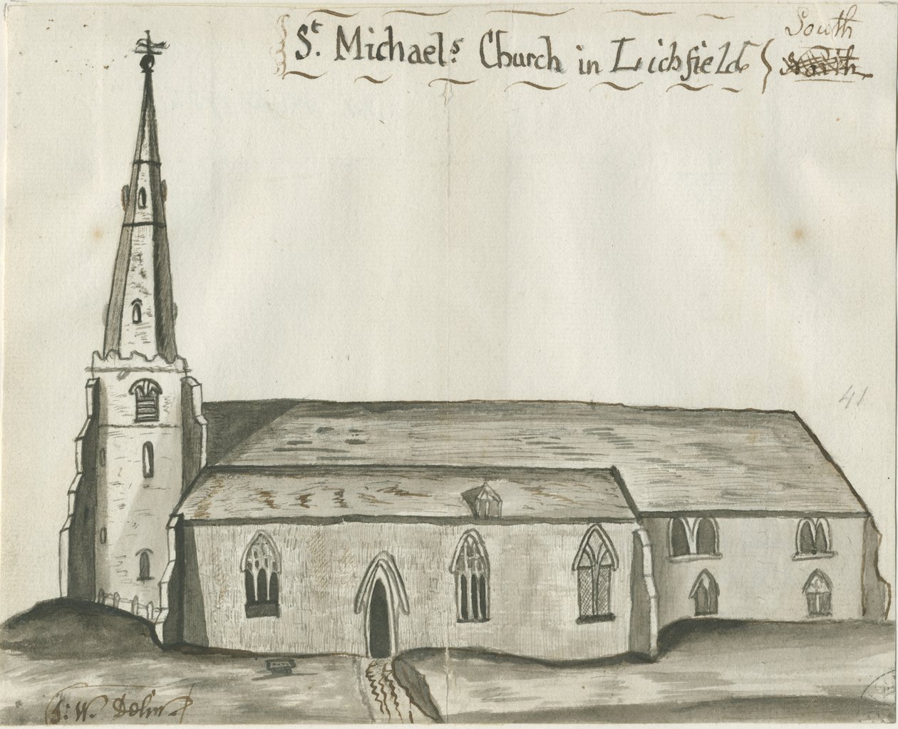 Lichfield - Szent Mihály-templom: szépia rajz, nd [1784] (rajz) alkotó: John Wright
