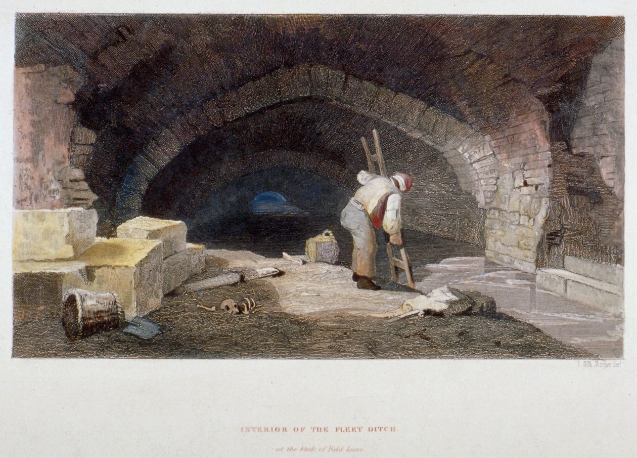 A Fleet Ditch belseje a Field Lane hátsó részén, City of London, 1851. alkotó: John Wykeham Archer
