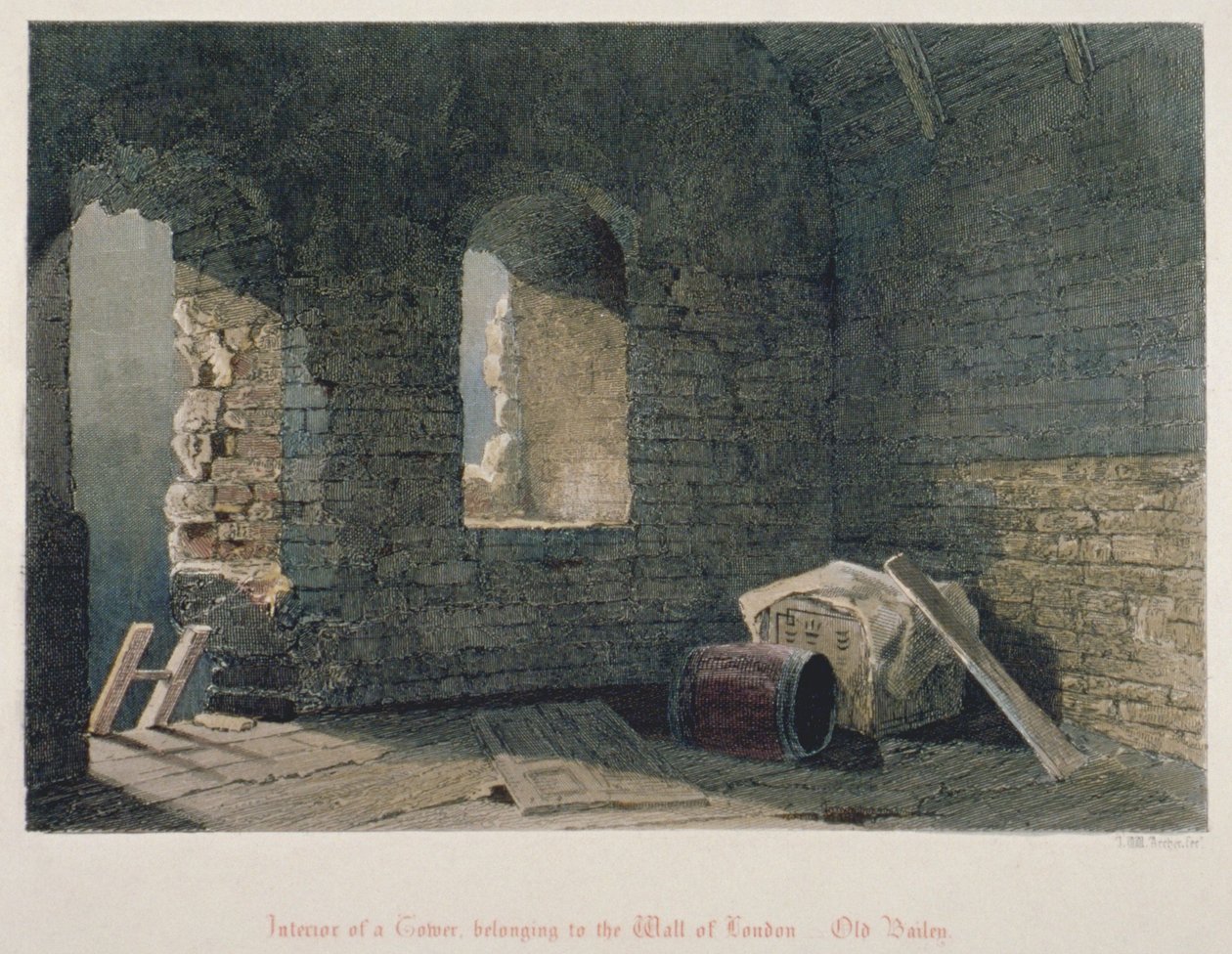A londoni falhoz tartozó torony belső képe az Old Bailey-ben, London City, 1851 alkotó: John Wykeham Archer