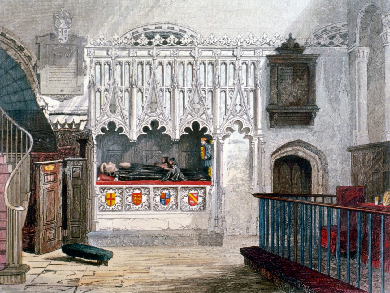 Emlékmű a Szent Bertalan-templomban, Smithfield, London City, 1851 alkotó: John Wykeham Archer