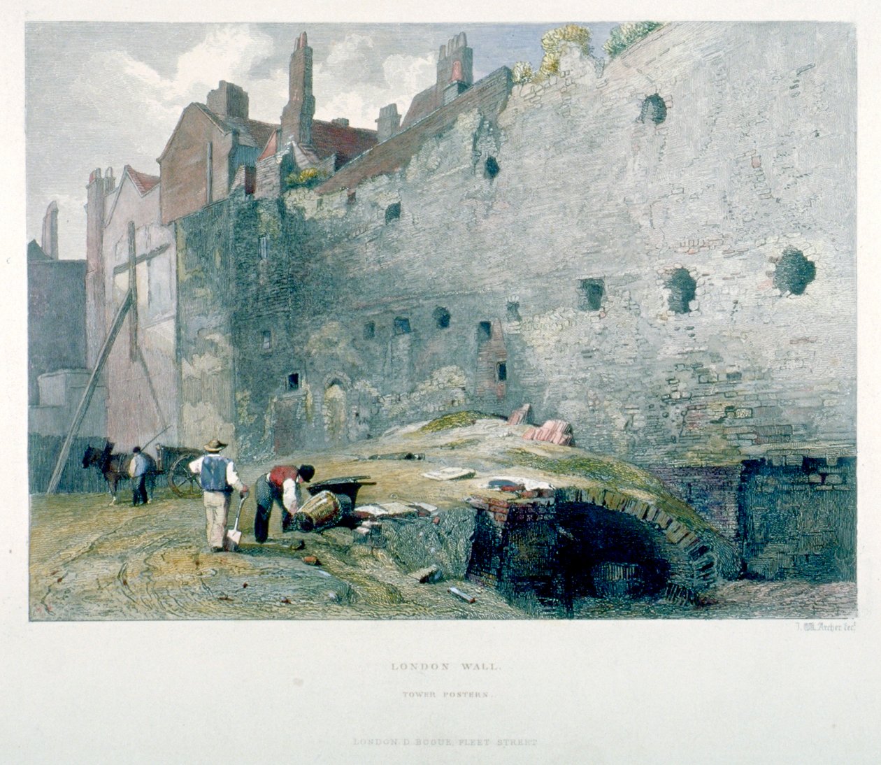 Kilátás a Tower Posterre és a londoni falra ásó férfiakkal, London City, 1851 alkotó: John Wykeham Archer
