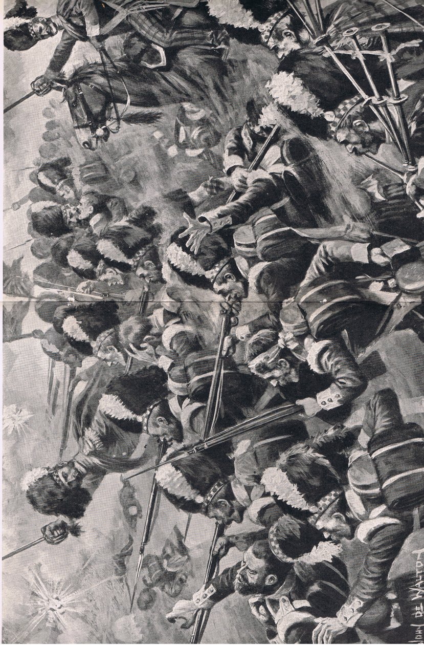 Az almai csata, 1854. szeptember 20.: A 93. hegyvidékiek előretörése, illusztráció a brit csaták szárazföldön és tengeren című filmből, 1915 alkotó: John de Walton