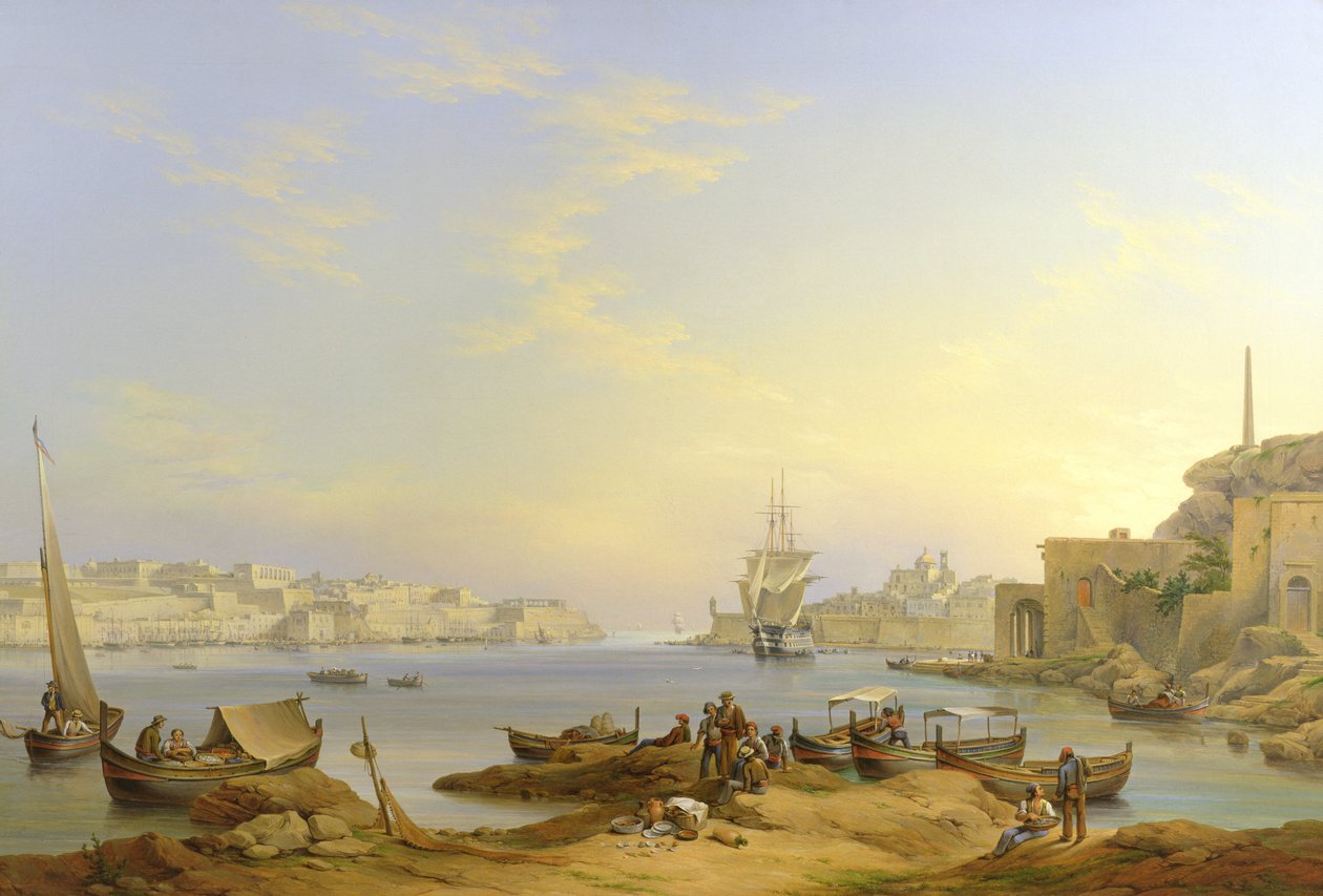 Grand Harbour, Valletta, Málta, 1850 alkotó: John or Giovanni Schranz