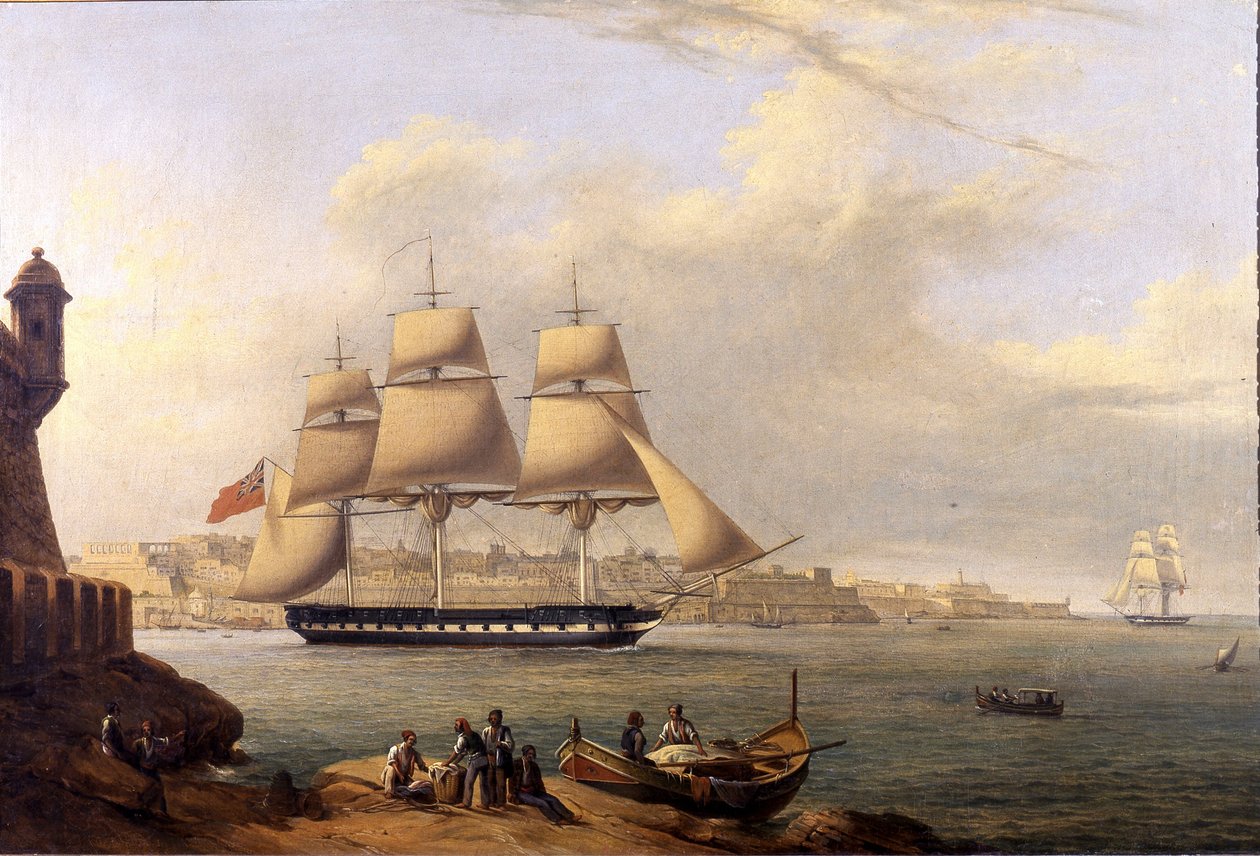 Giovanni Schranz elhagyása a Grand Harborból, 19. század (63 x 43 cm) alkotó: John or Giovanni Schranz
