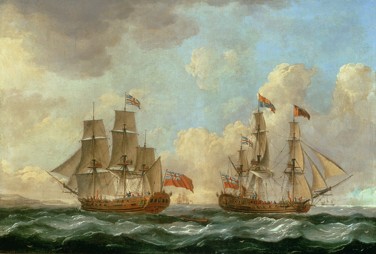 A Vándorsólyom két helyen a parton, 1766 alkotó: John the Elder Cleveley