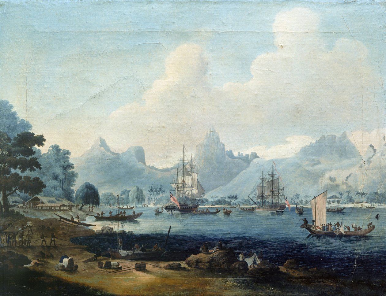 A HMS "Resolution" és a "Discovery" hajók horgonyoztak Mooreában (Tahiti) James Cook expedíciói (1728-1779) során, amelyekben a festő 1772-1773-ban részt vett. alkotó: John the Elder Cleveley