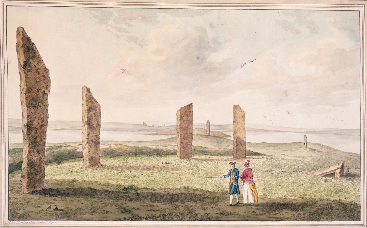 Kilátás a kövekből álló félkörre a Stenhouse-tó partján, Pomona szigetén alkotó: John the Younger Cleveley
