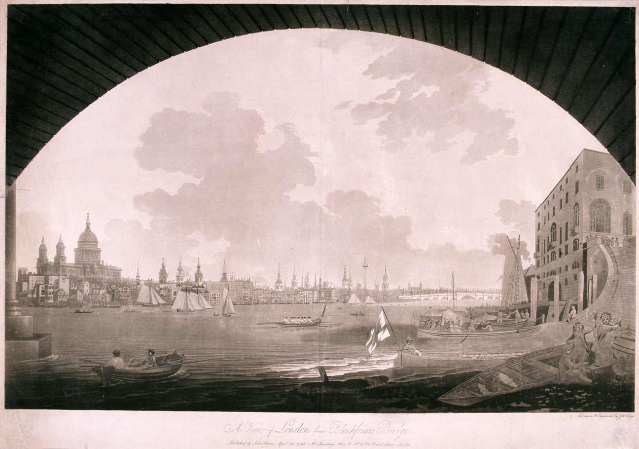 London városa a Blackfriars hídtól, 1795 alkotó: John william Edy