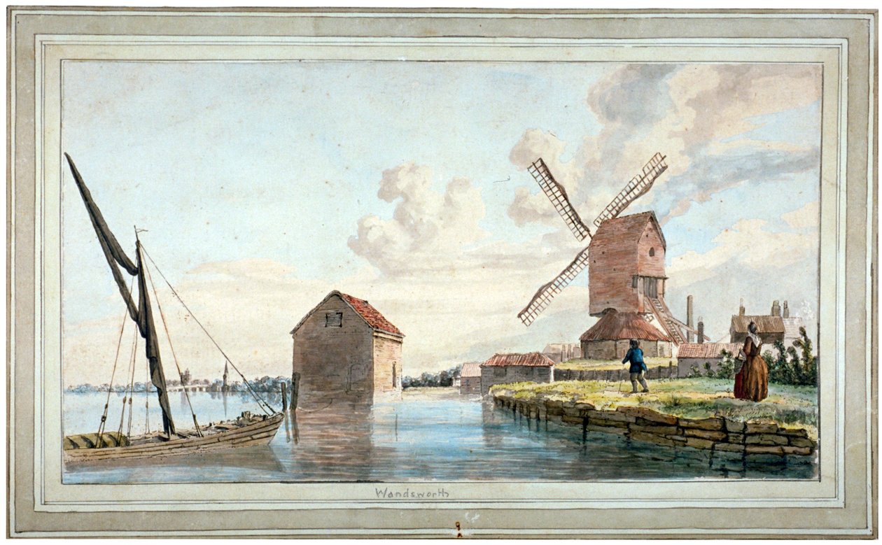 Folyóparti kilátás Wandsworth-re, London, c1798 alkotó: John william Edy