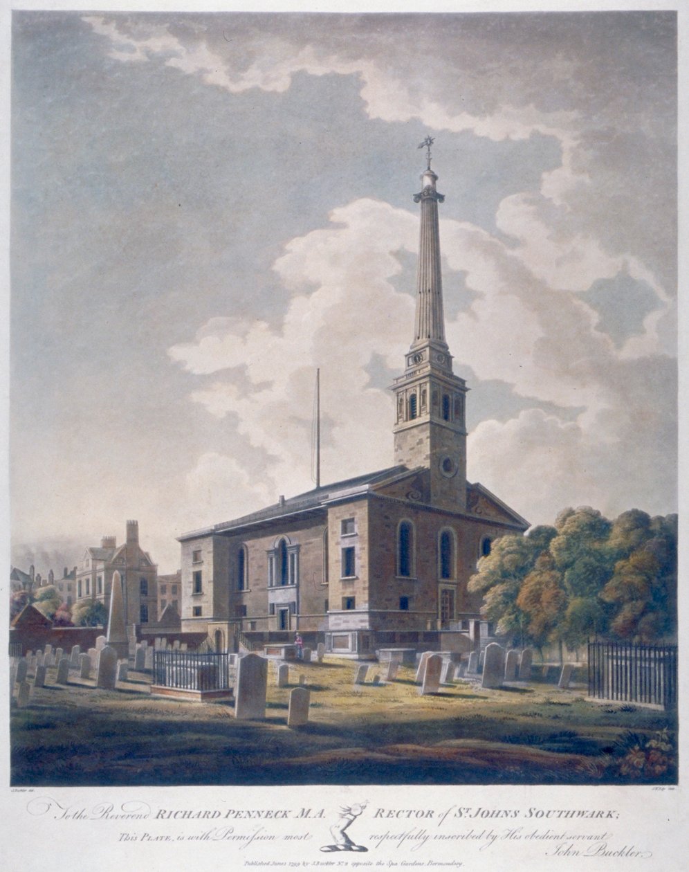 Kilátás a St John Horsleydown-templomra, Bermondsey, London, 1799. alkotó: John william Edy