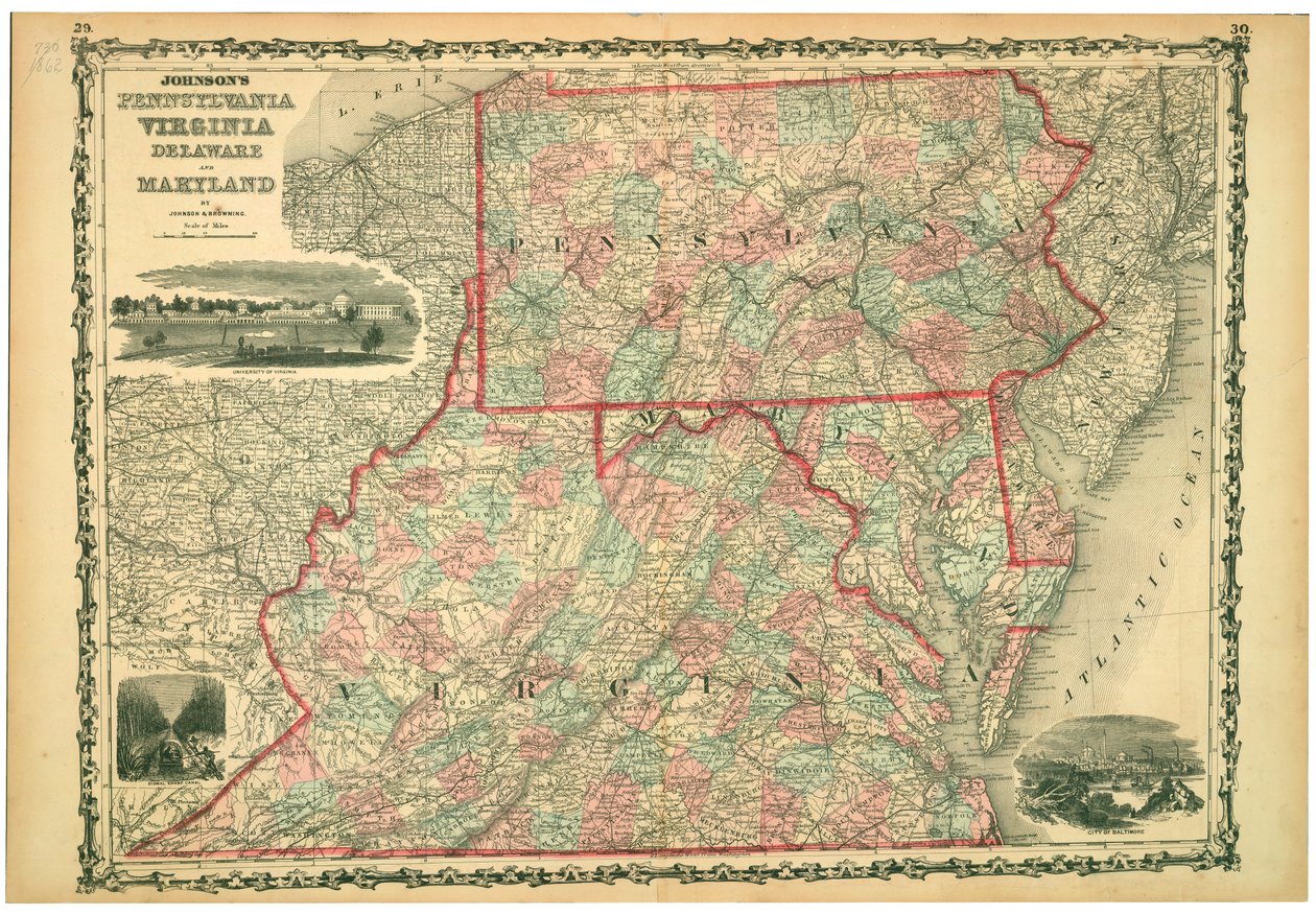 Virginia Egyetem, Dismal Swamp és Baltimore városa. 29-30. Megkönnyebbülés látható hachures. alkotó: Johnson and Browning