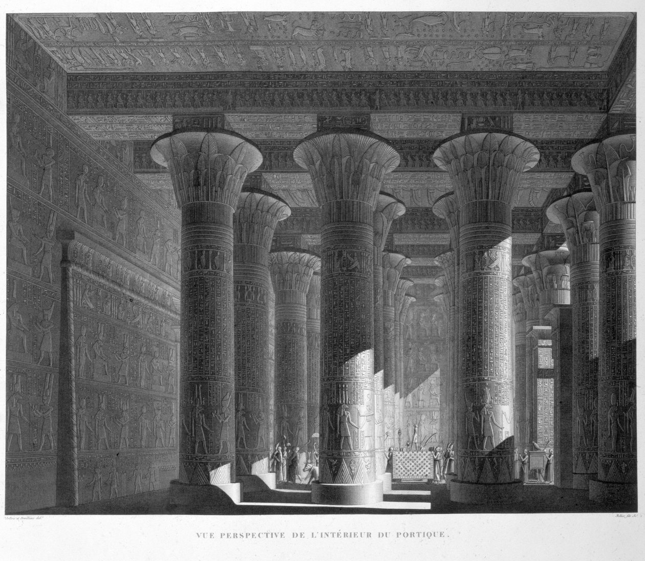 A karzatbelső perspektivikus képe, Esne (Latopolis) 83-as tábla az "Egyiptom leírásai" I. kötetéből, Sellier metszet, 1822 (akvatinta) alkotó: Jollois and Devilliers