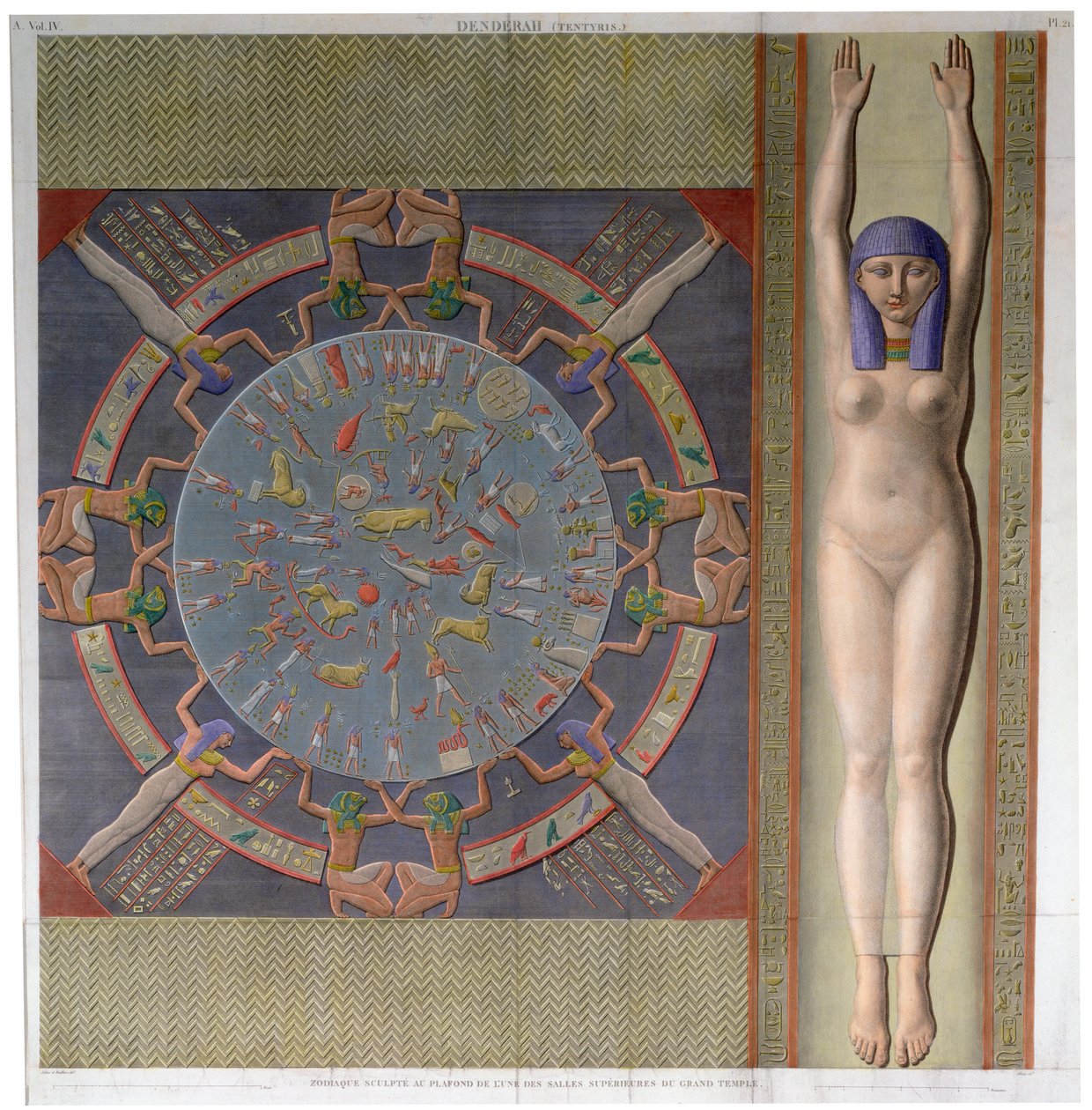 Zodiákus mennyezet az egyiptomi denderah-i nagy templomból, 1826-ban alkotó: Jollois and Devilliers