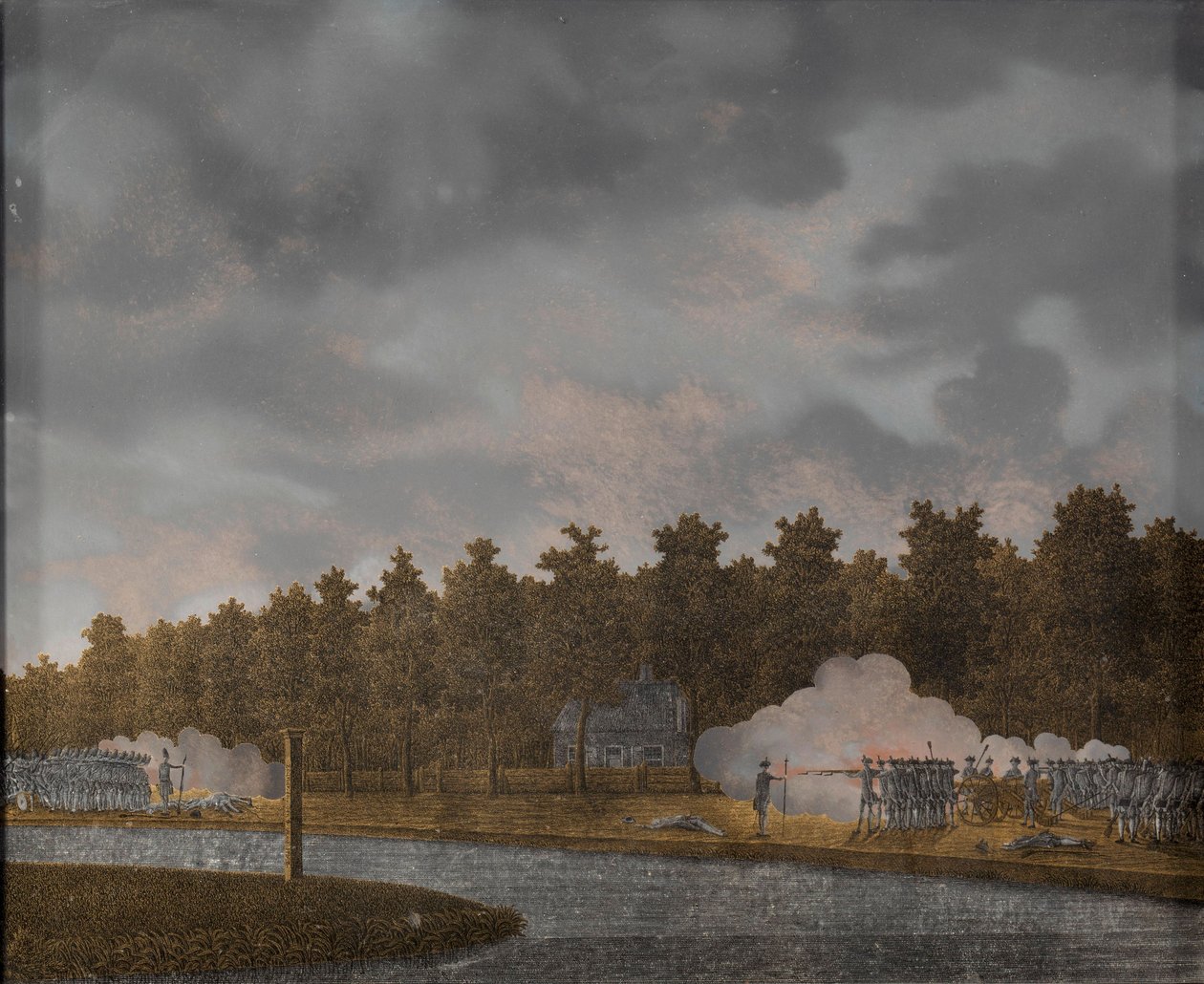 Tűzcsere a Vaartse Rijn-en Jutphaas közelében, 1787-88 (üveg) alkotó: Jonas Zeuner