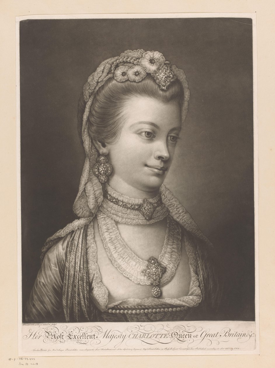Portré van Charlotte van Mecklenburg Legkiválóbb Őfelsége Charlotte, Nagy-Britannia királynője stb. (cím a tárgyon) alkotó: Jonathan Spilsbury