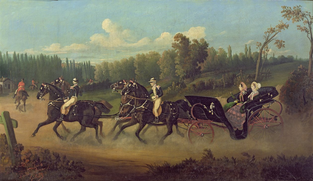 Eugenie császárné (1826-1920) és Viktória királynő (1819-1901) a Compiegne-i parkban alkotó: Jonny Audy