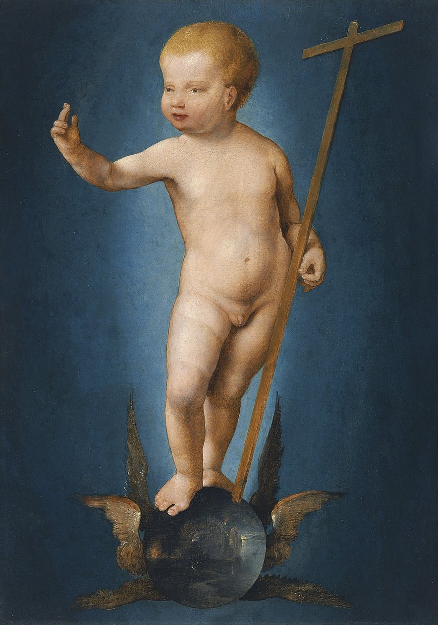 A csecsemő Krisztus a világ gömbjén, 1530 körül alkotó: Joos van Cleve