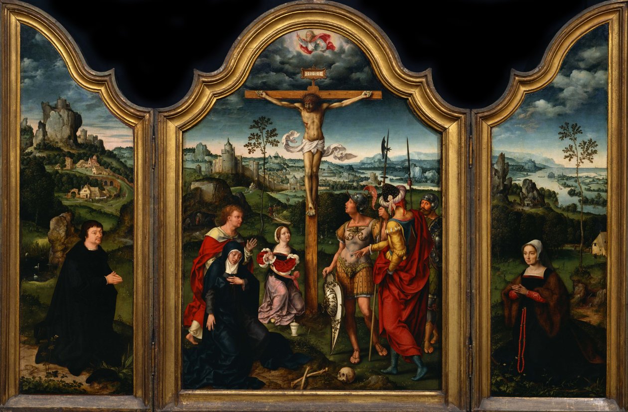 Triptichon: A keresztre feszítés Donorral és feleségével alkotó: Joos van Cleve