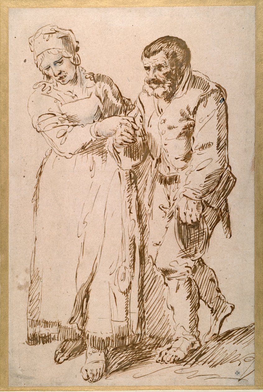 Egy idős paraszt lépései felesége vezetésével (toll és tinta krétával papíron) alkotó: Joos van (attr. to) Craesbeeck