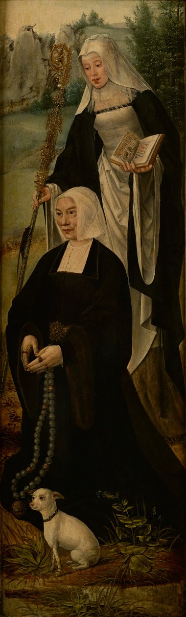 Szent Mónika és egy adományozó, egy oltárdarab egyik szárnya (olaj, tábla) alkotó: Joos van (follower of) Cleve