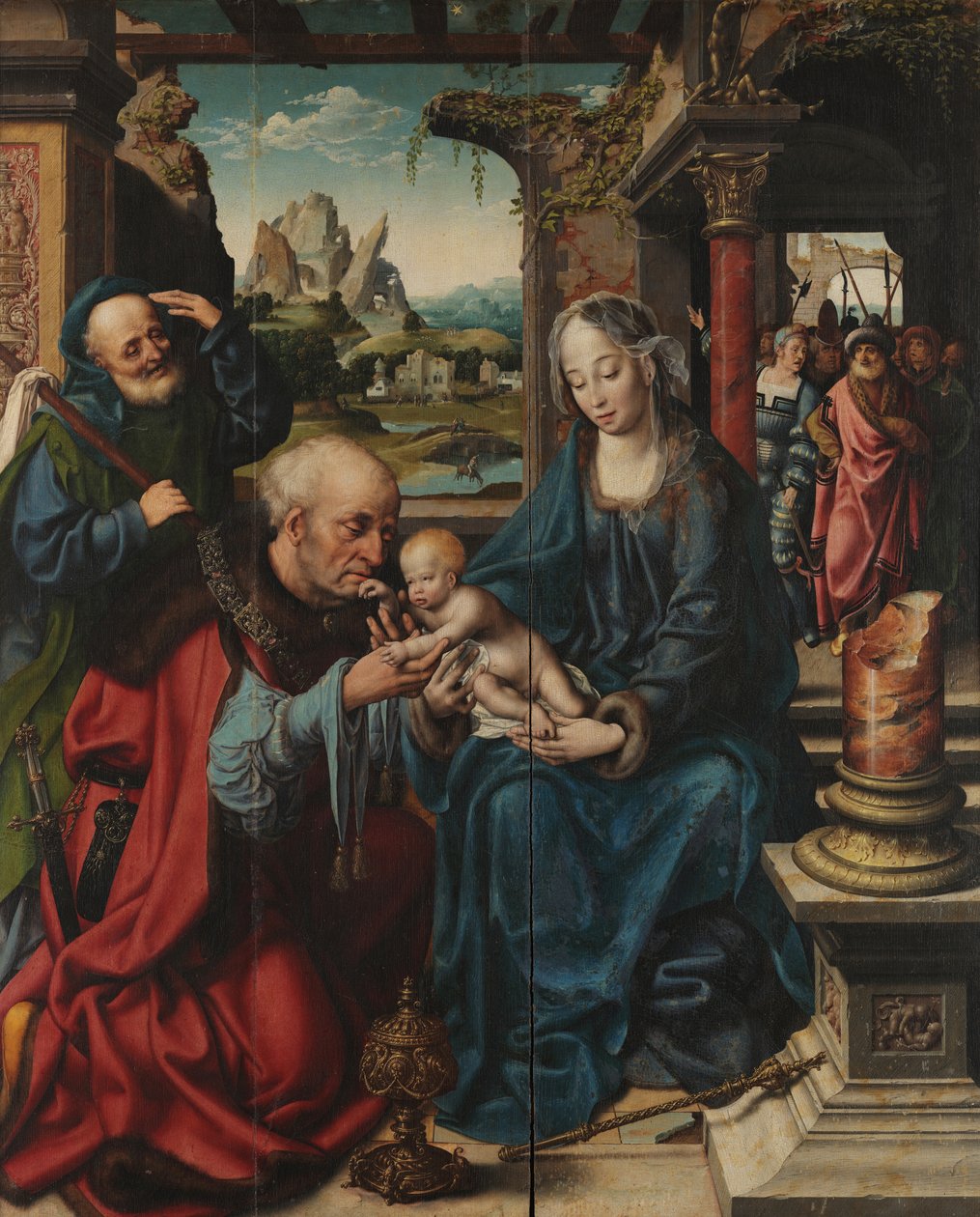 Cleve (attribútum) - A bölcsek imádása - középső tábla, 1515 körül, Museo e Real Bosco di Capodimonte alkotó: Joos van Cleve