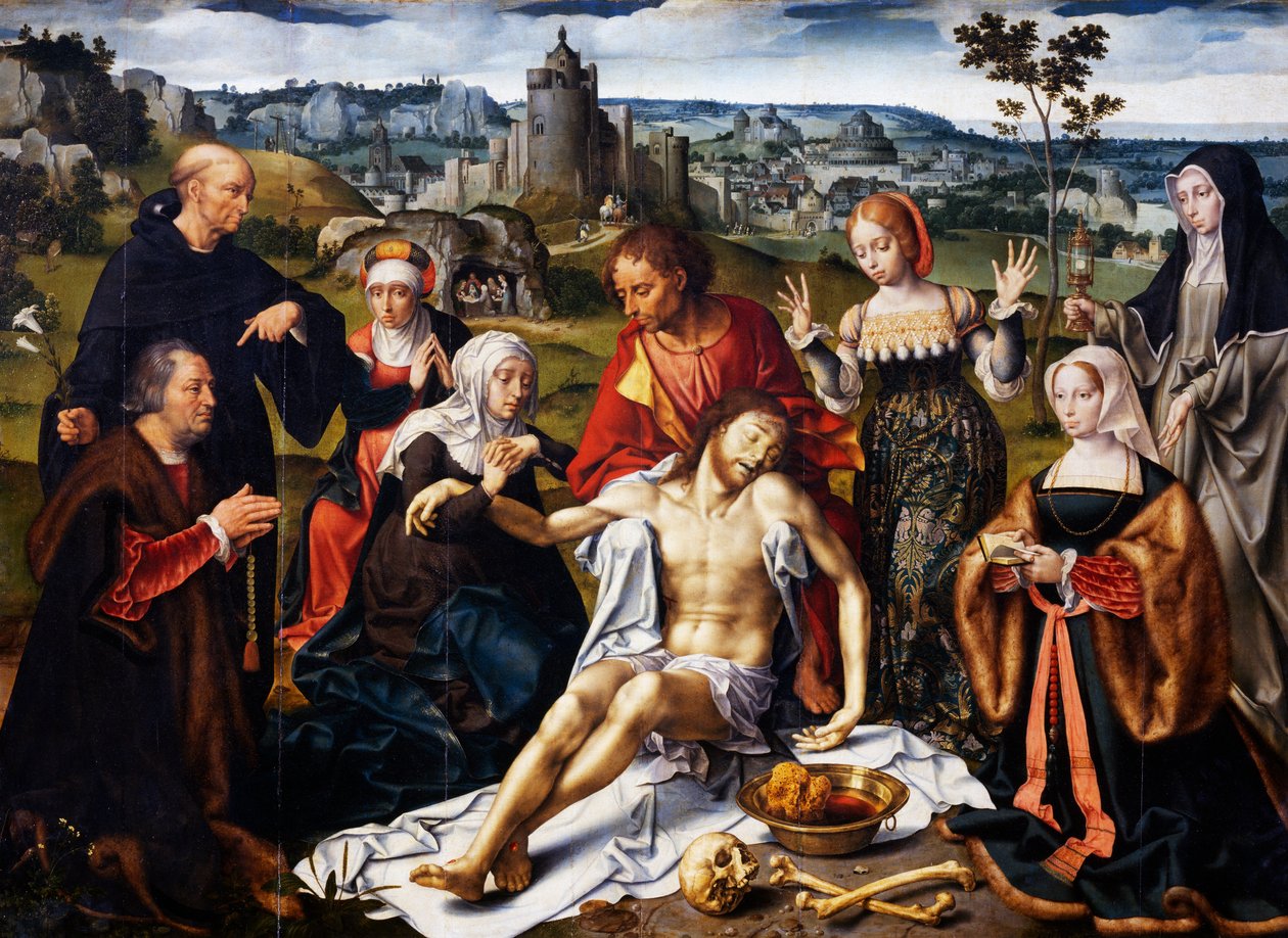 Krisztus lerakódása, részlet a genovai Kisebb Testvérek templomának lerakódásának oltárképéről, 1520 körül alkotó: Joos van Cleve