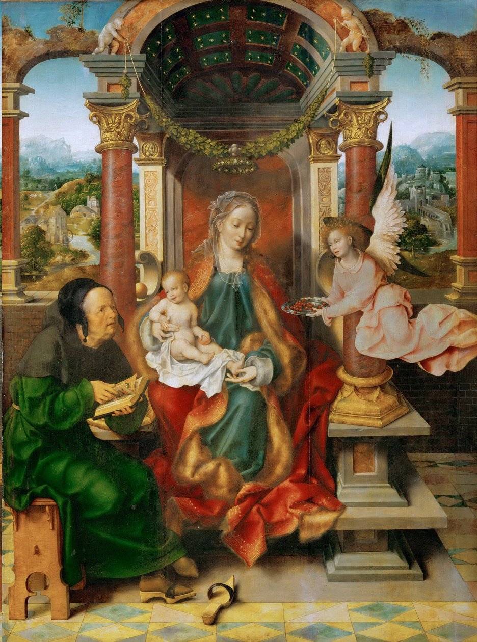 Korai holland művészet: Madonna és gyermek Szent Józseffel (Szárnyas oltár, központi tábla) par Cleve, Joos van (kb. 1485-1540), kb. 1530. Olaj, fa, 94,5x70. Művészettörténeti Múzeum, Vienne alkotó: Joos van Cleve