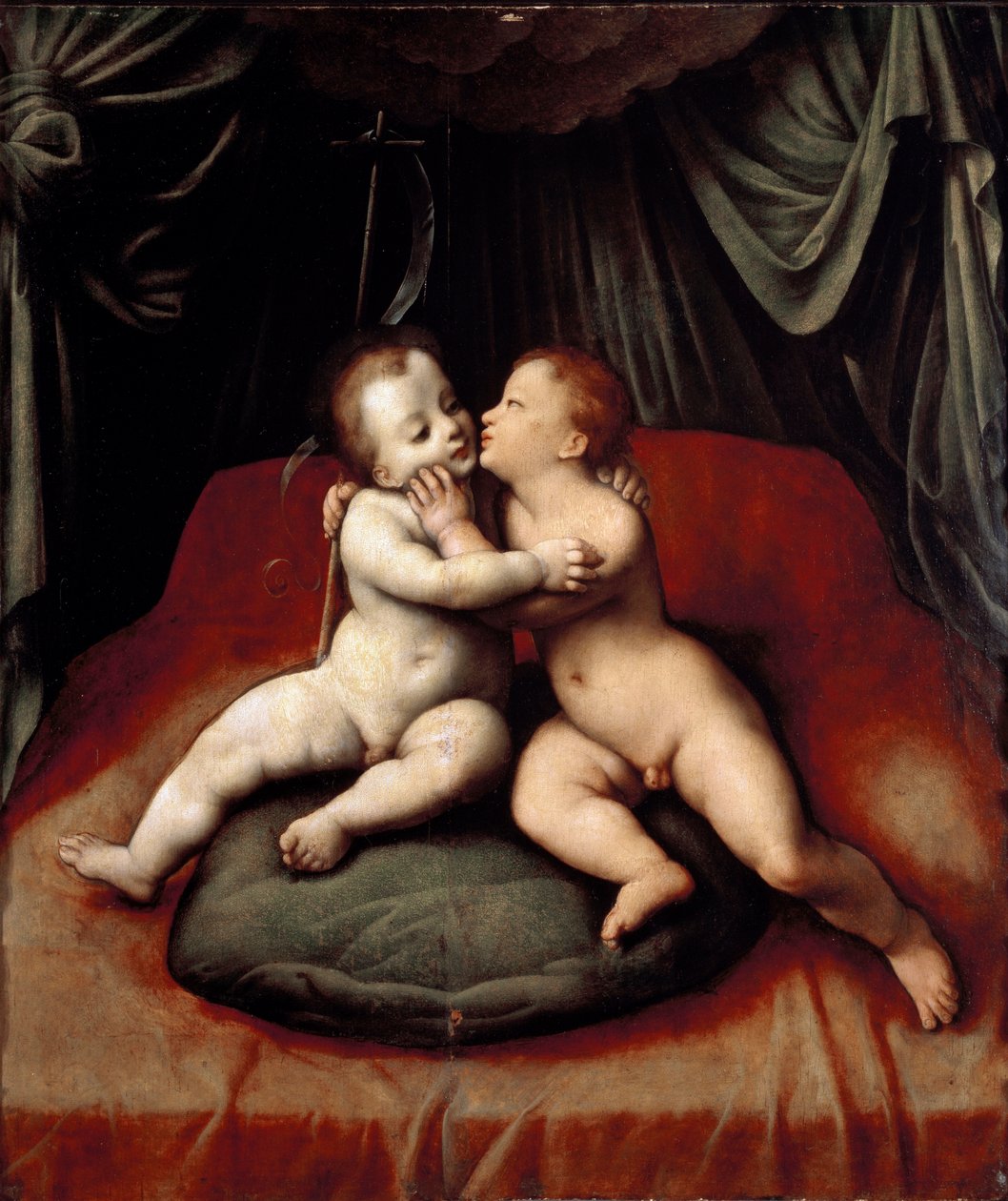 Jézus és Keresztelő Szent János gyermekkorában (Festmény alkotó: Joos van Cleve