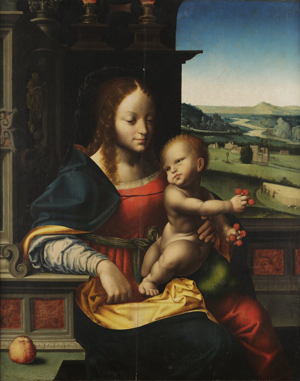 Madonna gyermekkel és gyümölccsel alkotó: Joos van Cleve