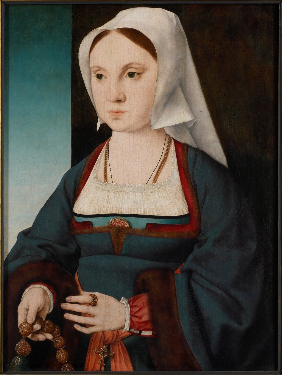 Fiatal hölgy portréja rózsafüzérrel, 1514-1519. alkotó: Joos van Cleve