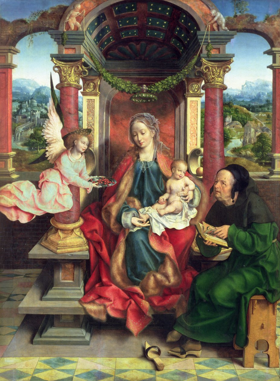 A Szent Család, egy triptichon középső táblája, 1530 körül (panel) alkotó: Joos van Cleve