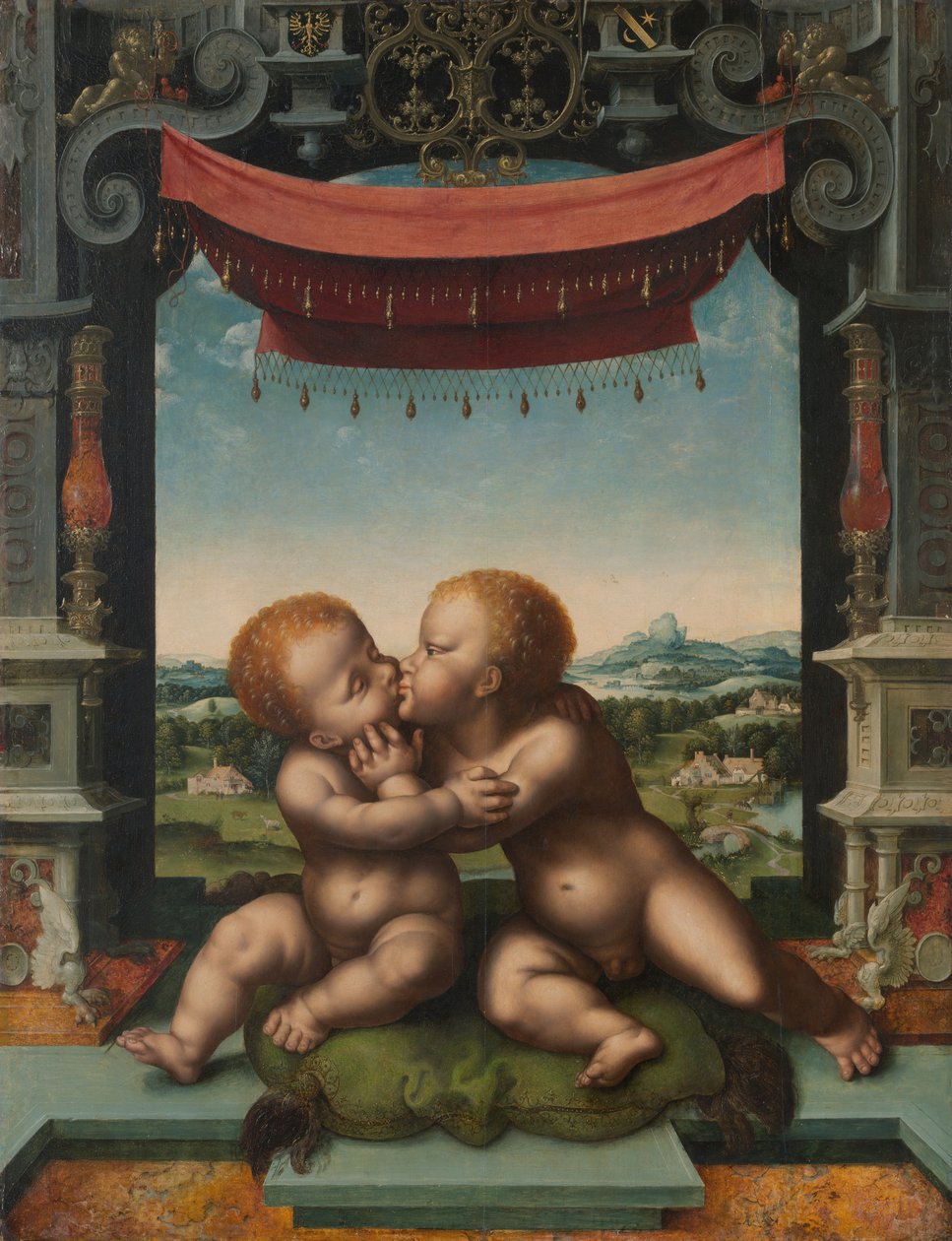 A csecsemők Krisztus és Keresztelő Szent János ölelkeznek, 152025 alkotó: Joos van Cleve