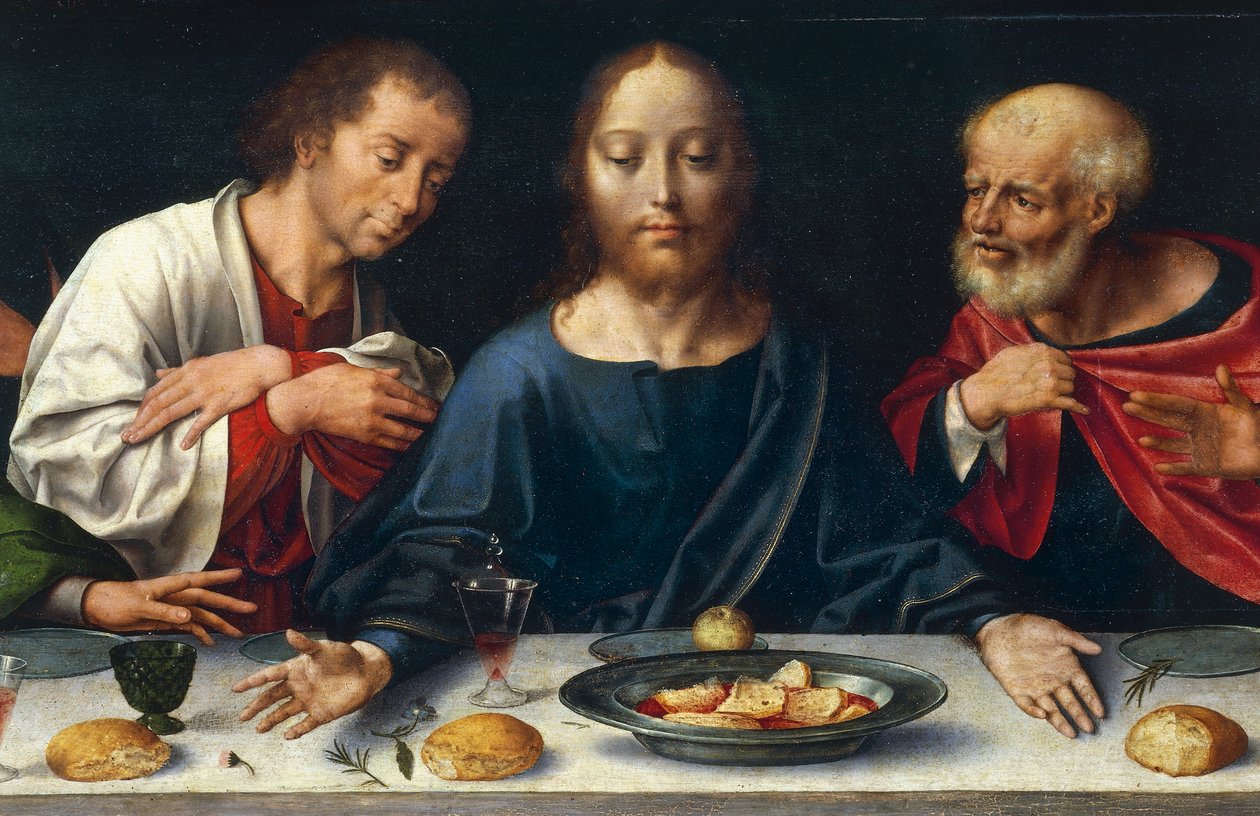 Az utolsó vacsora, Krisztus János és Péter között alkotó: Joos van Cleve
