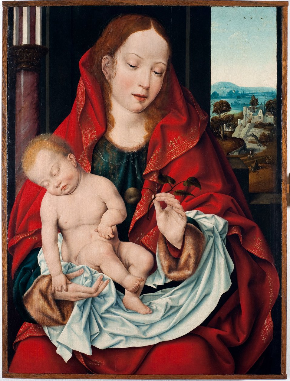 Szűz és gyermek festménye: Joos Van Cleve, a fiatal (kb. 1485-1540) 1518-1522 V. 61x45,5 cm Genes, Musei di Strada Nuova (korábban Palazzo Bianco) alkotó: Joos van Cleve