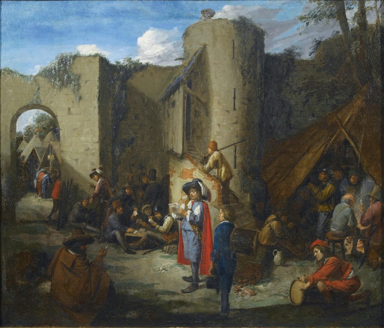 Egy tiszt levelet olvas egy katonai táborban egy vár falai mellett. alkotó: Joos van Craesbeeck