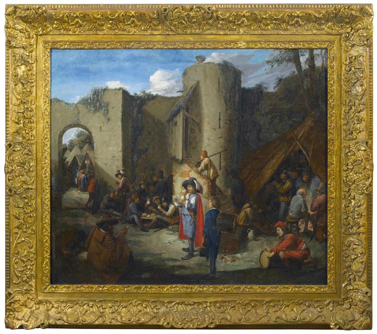 Egy tiszt levelet olvas egy katonai táborban egy vár falai mellett. alkotó: Joos van Craesbeeck