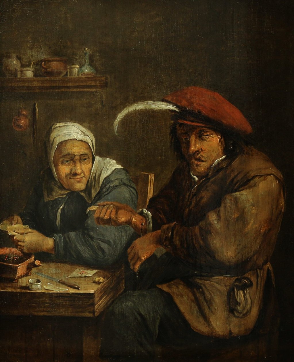 Belső tér egy öreg nővel és egy férfival Vérontás (A tapintás érzékének allegóriája) alkotó: Joos van Craesbeeck