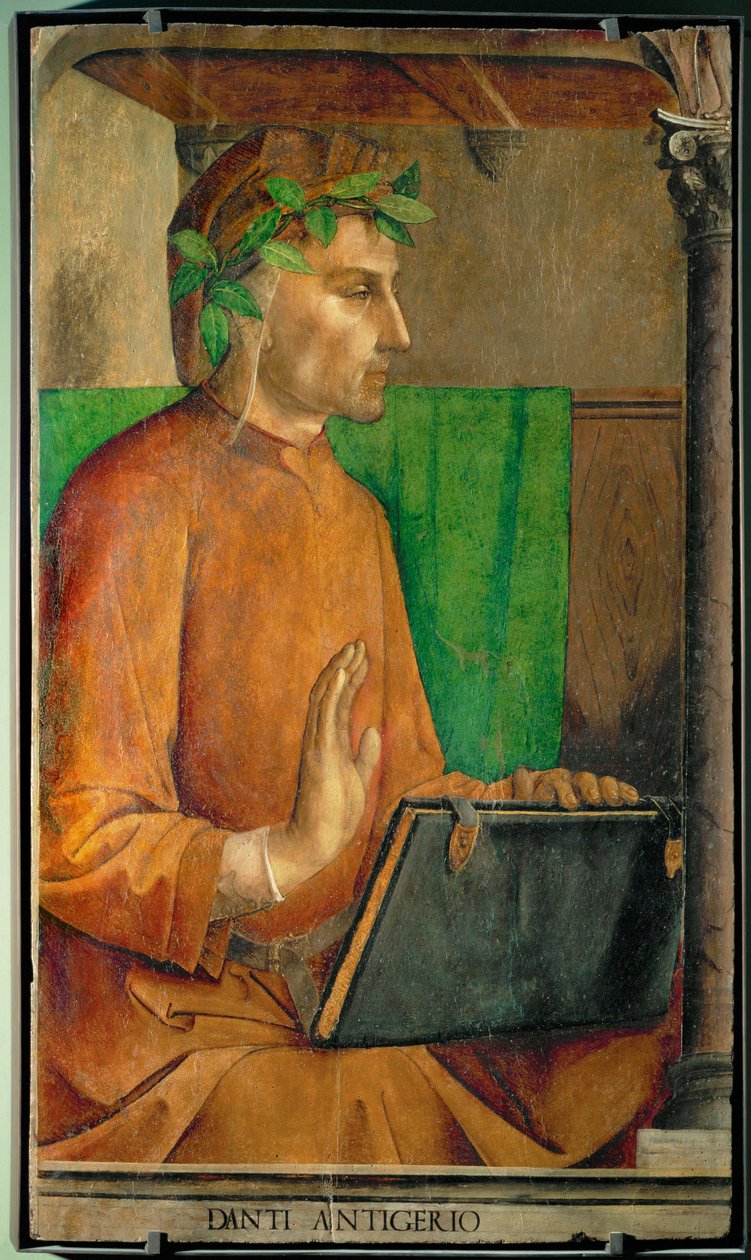 Dante Alighieri, költő Egy 28 portréból álló sorozatból, amelyet 1475 körül festett Federigo da Montefeltre studiolo számára ... alkotó: Joos van Gent (fl.1460 75)