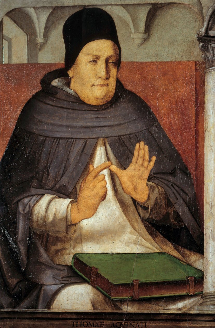 Aquinói Szent Tamás (1225-1274) templomdoktor ábrázolása Festmény Juste de Ghent (Joos van Wassenhove) fára (1435 körül-1475 körül) (ec.flam.) XV. század V. sz. 1,14x0,76 m alkotó: Joos van Gent (fl.1460 75)