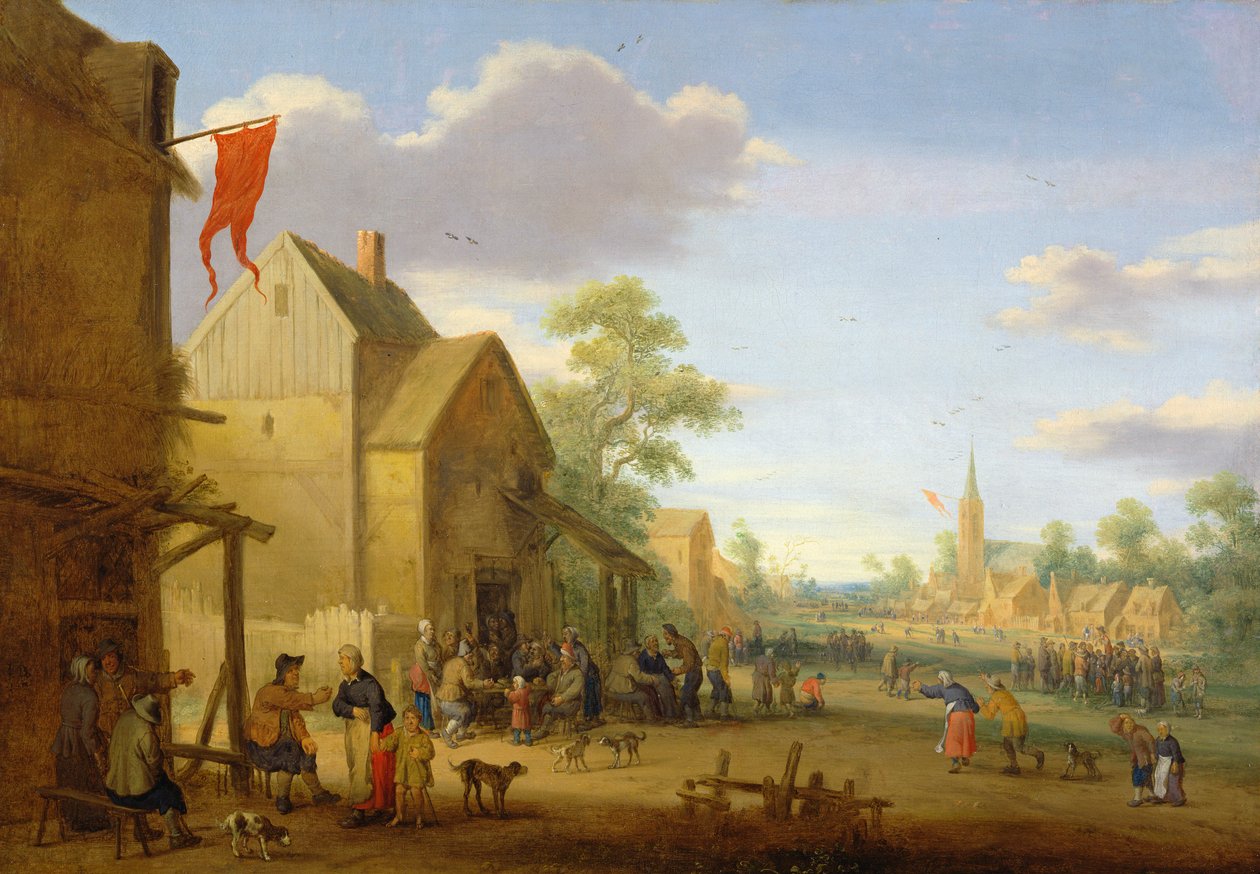 Falusi találkozó az utcán összegyűlt alakokkal, 1624 alkotó: Joost Cornelisz. Droochsloot