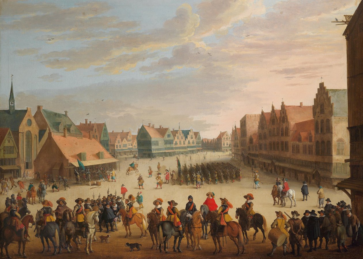 Maurice orániai herceg elbocsátja a zsoldosokat az utrechti Neude téren 1618. július 31-én. alkotó: Joost Cornelisz. Droochsloot