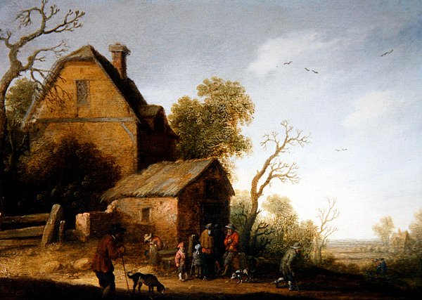 Erdős táj alakokkal és kutyákkal alkotó: Joost Cornelisz. Droochsloot