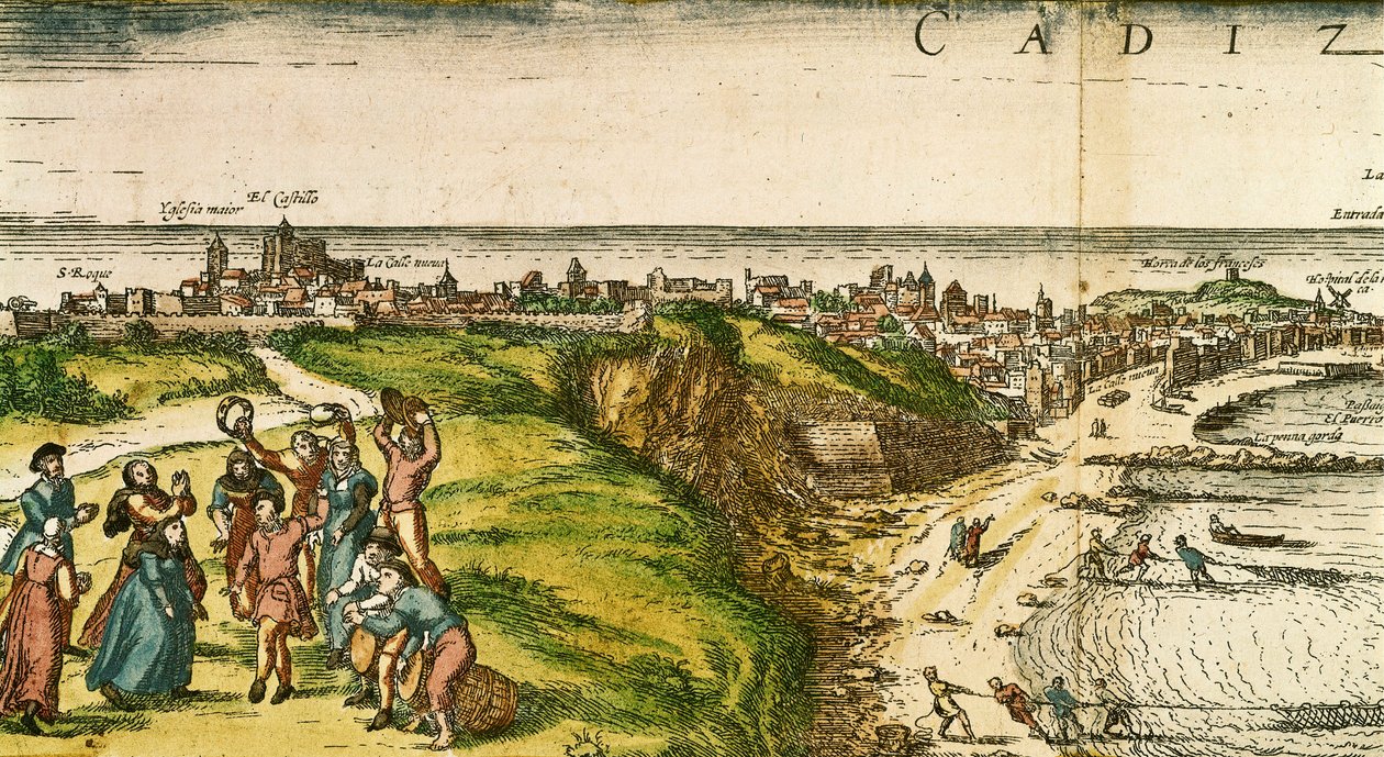 Cadiz, Spanyolország, rézkarc Joris Hoefnagel rajza alapján alkotó: Joris (after) Hoefnagel